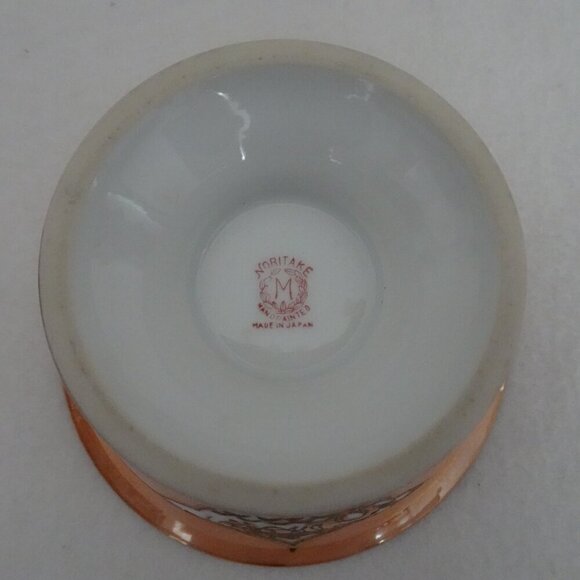 Noritake Orange Lusterware Mayo Condiment Footed Bowl Underplate Peasant Bird - Picture 9 of 11